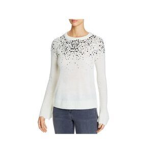 DESIGN HISTORY Womens Ivory Sequined Cuff Long Sleeve Jewel Neck Sweater S